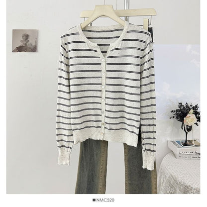 V-Neck Striped Cardigan