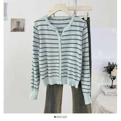 V-Neck Striped Cardigan