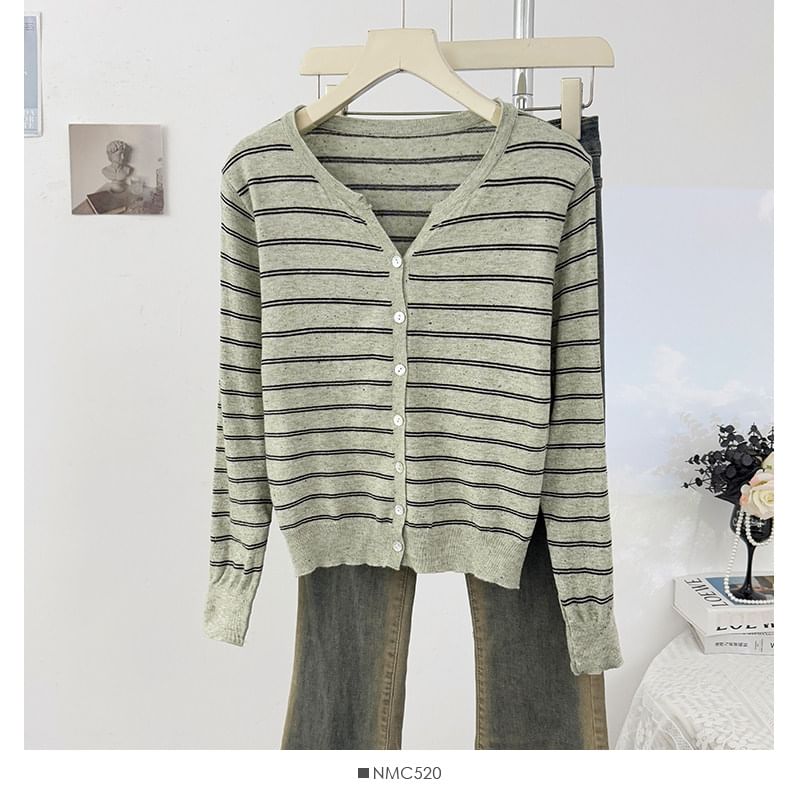 V-Neck Striped Cardigan