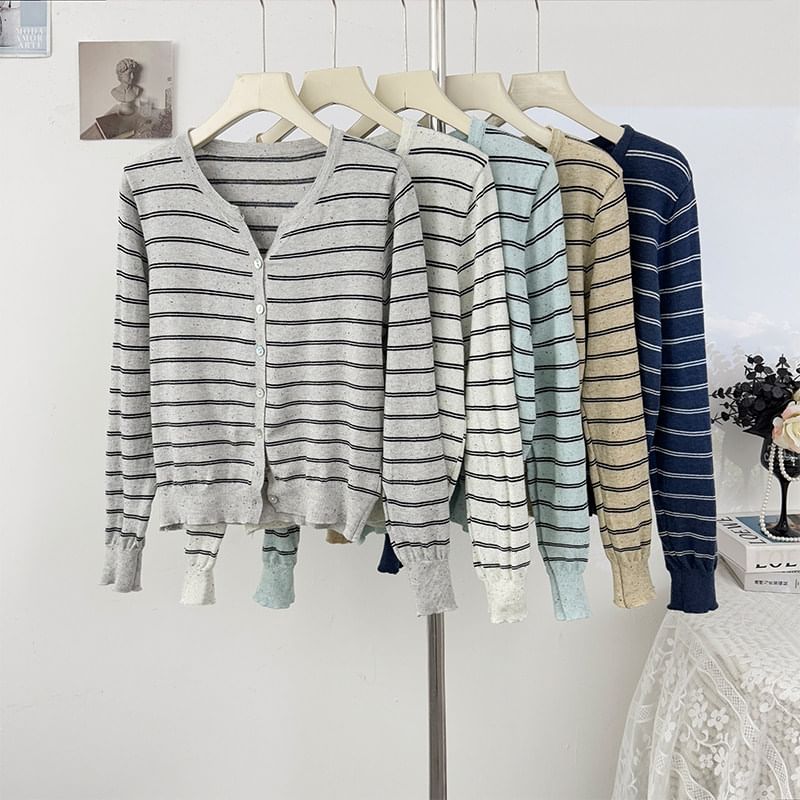 V-Neck Striped Cardigan