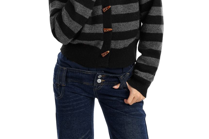 Faux Fur Trim Striped Toggle Cardigan