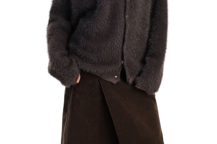Faux Fur Collared Button-Up Cardigan