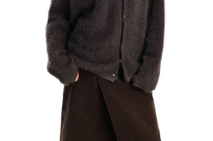 Faux Fur Collared Button-Up Cardigan