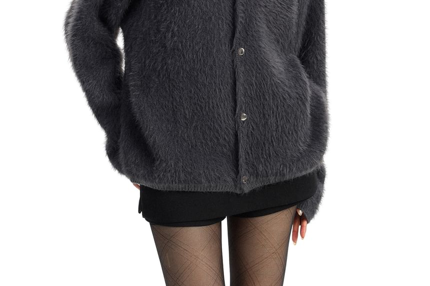 Faux Fur Collared Button-Up Cardigan