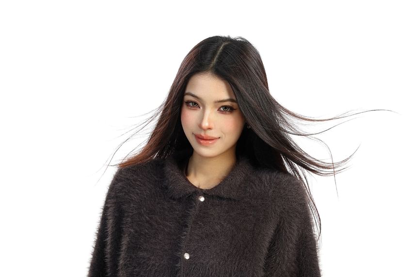 Faux Fur Collared Button-Up Cardigan