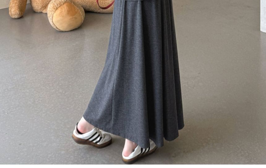 Maternity Set: Contrast Trim Camisole Top + V-Neck Cardigan + High Waist Maxi A-Line Skirt