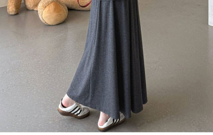 Maternity Set: Contrast Trim Camisole Top + V-Neck Cardigan + High Waist Maxi A-Line Skirt