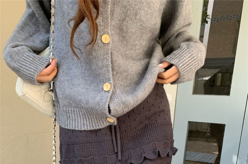 Plain Ruffle Trim Knit Mini Skirt