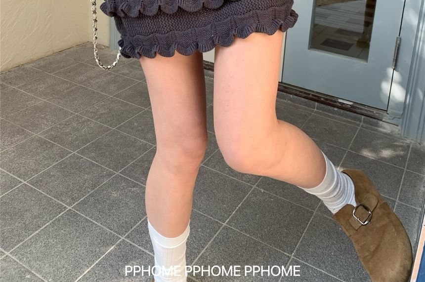Plain Ruffle Trim Knit Mini Skirt