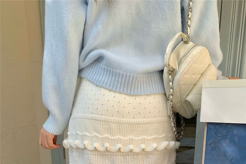 Plain Ruffle Trim Knit Mini Skirt
