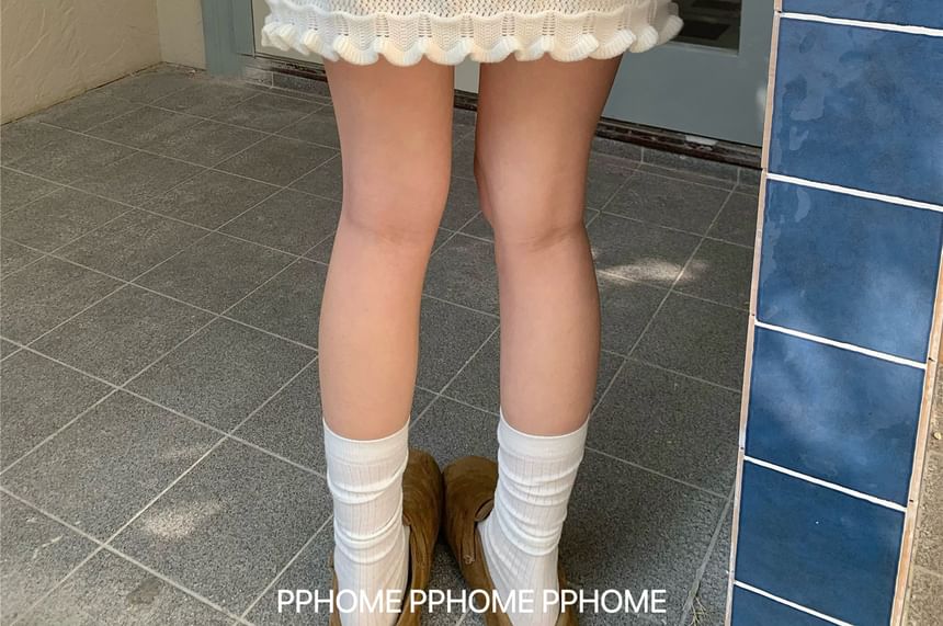 Plain Ruffle Trim Knit Mini Skirt