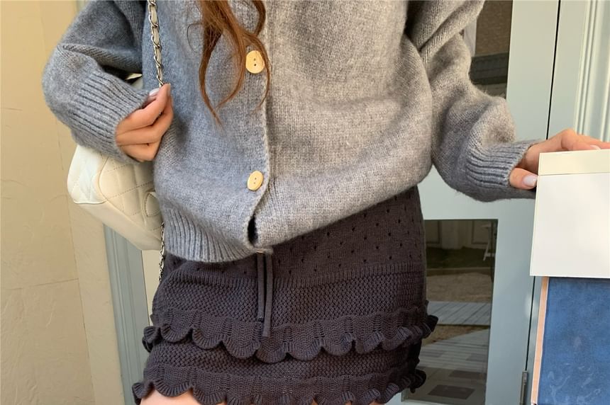 Plain Ruffle Trim Knit Mini Skirt