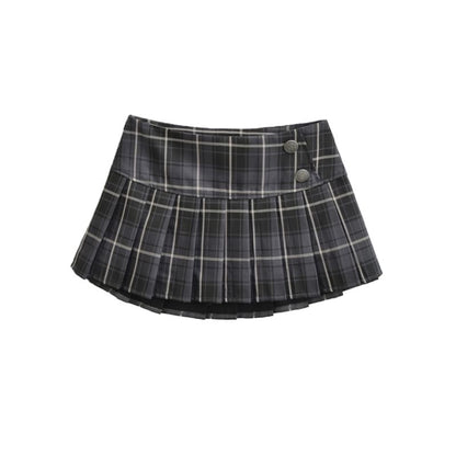 Mid Waist Plaid Mini Pleated A-Line Skirt
