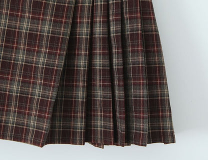 Mid Waist Plaid Mini Pleated Skirt