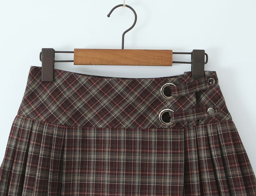 Mid Waist Plaid Mini Pleated Skirt