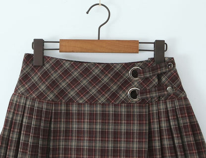 Mid Waist Plaid Mini Pleated Skirt