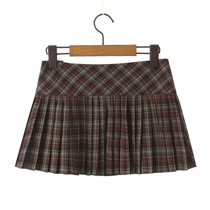 Mid Waist Plaid Mini Pleated Skirt