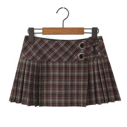 Mid Waist Plaid Mini Pleated Skirt