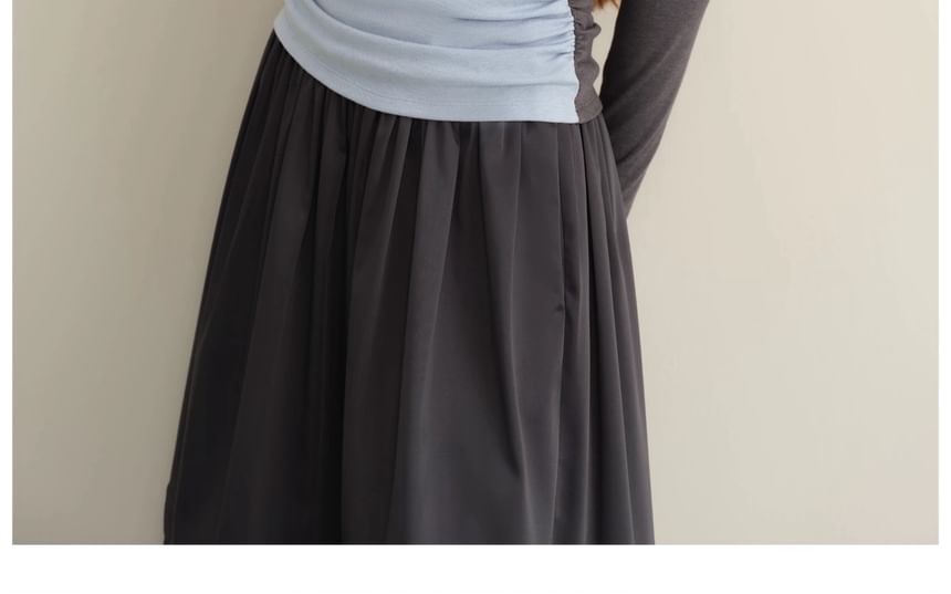 Two-Tone Mock Neck Top & Pintuck Maxi Skirt Set