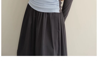 Two-Tone Mock Neck Top & Pintuck Maxi Skirt Set
