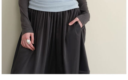 Two-Tone Mock Neck Top & Pintuck Maxi Skirt Set
