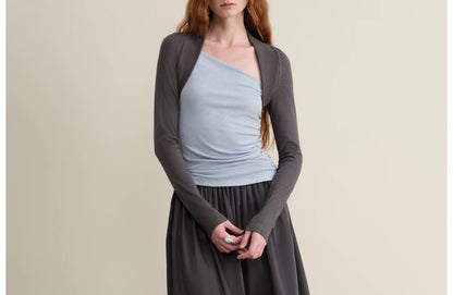 Two-Tone Mock Neck Top & Pintuck Maxi Skirt Set