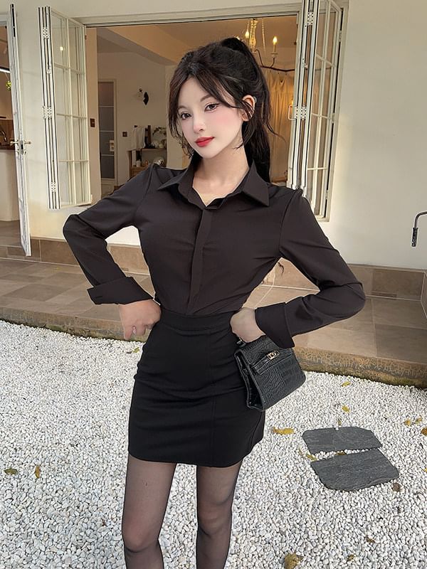 Long Sleeve Shirt & Mini Pencil Skirt Set