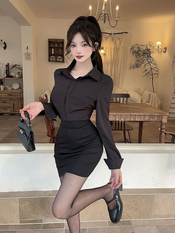 Long Sleeve Shirt & Mini Pencil Skirt Set