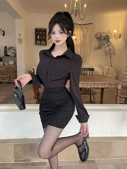 Long Sleeve Shirt & Mini Pencil Skirt Set