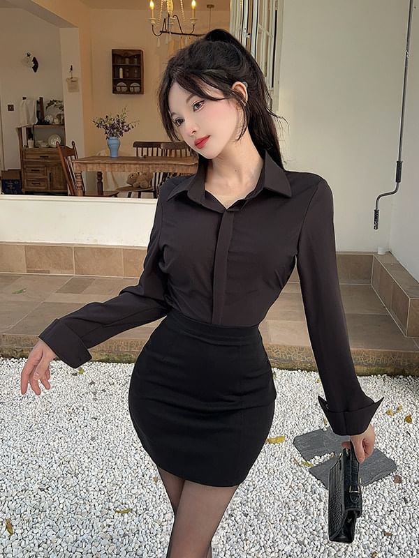 Long Sleeve Shirt & Mini Pencil Skirt Set