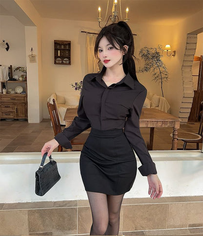 Long Sleeve Shirt & Mini Pencil Skirt Set