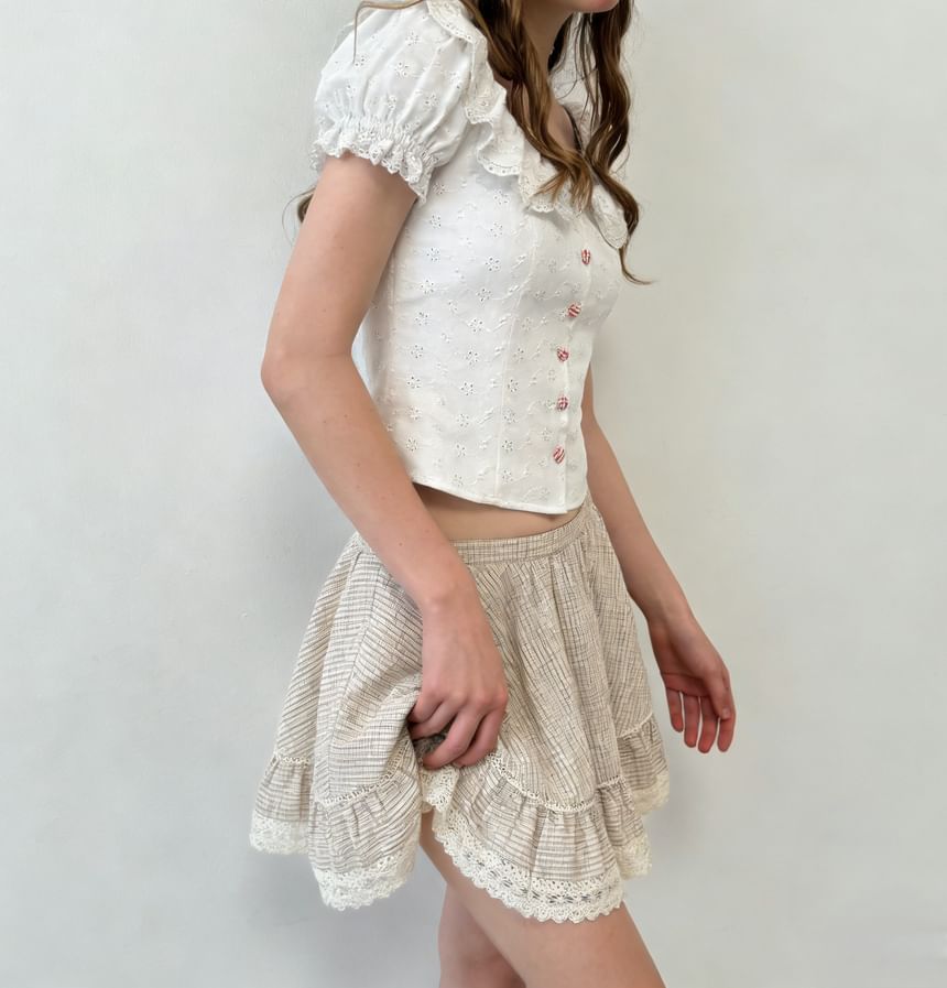 Plaid Lace Mini A-Line Skirt