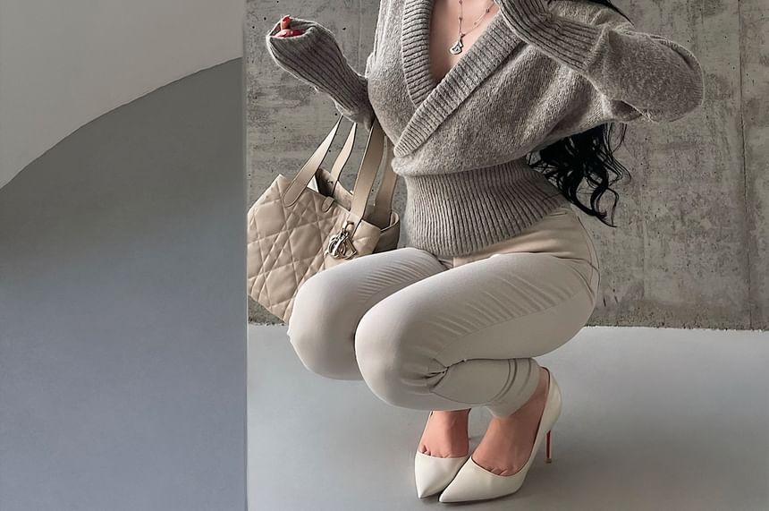V-Neck Wrap Style Knit Sweater