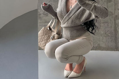 V-Neck Wrap Style Knit Sweater