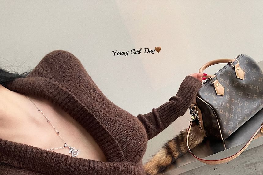 V-Neck Wrap Style Knit Sweater