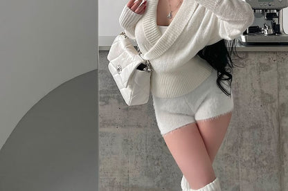 V-Neck Wrap Style Knit Sweater
