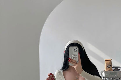 Square Neck Fitted Knit Long Sleeve Top