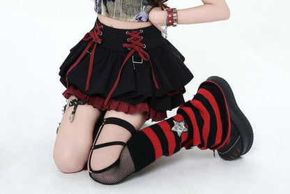 Lace-Up Mini Tiered Skirt