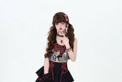 Lace-Up Mini Tiered Skirt