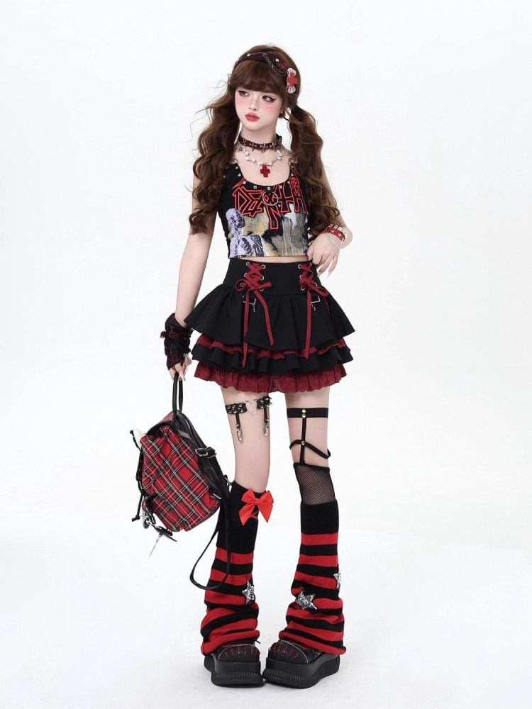 Lace-Up Mini Tiered Skirt