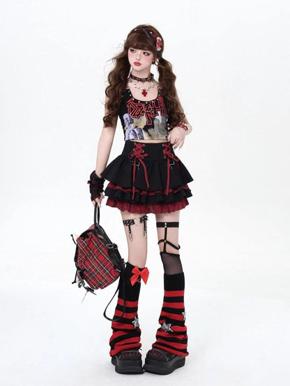 Lace-Up Mini Tiered Skirt