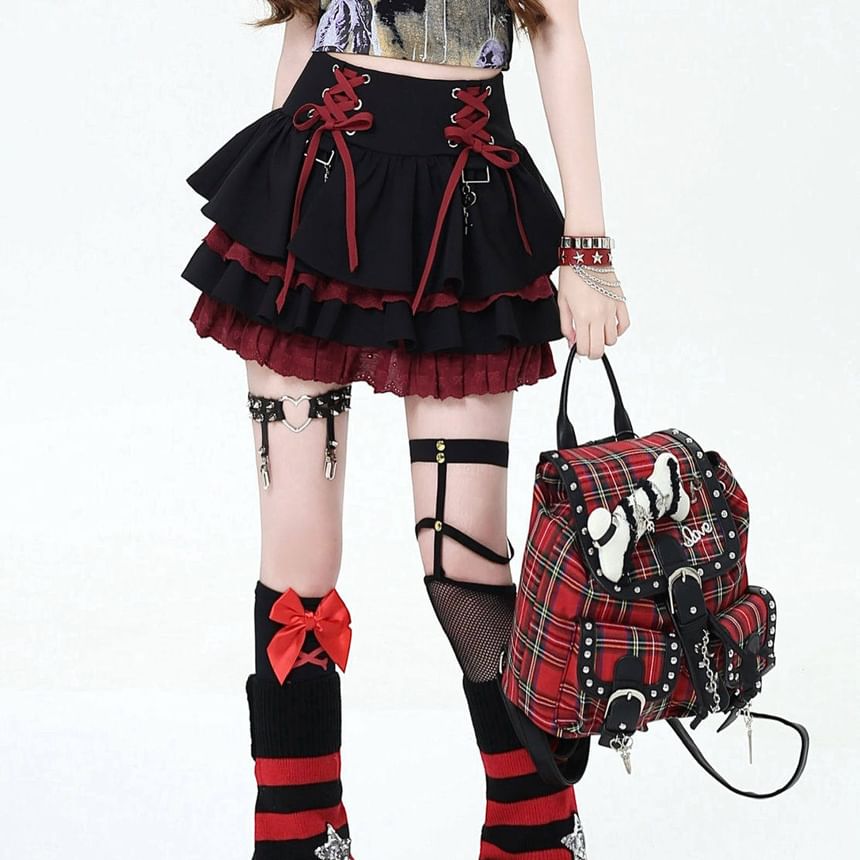 Lace-Up Mini Tiered Skirt