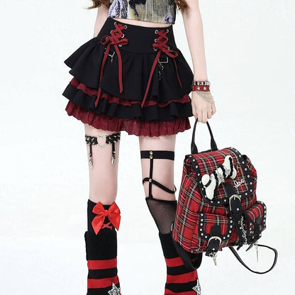 Lace-Up Mini Tiered Skirt