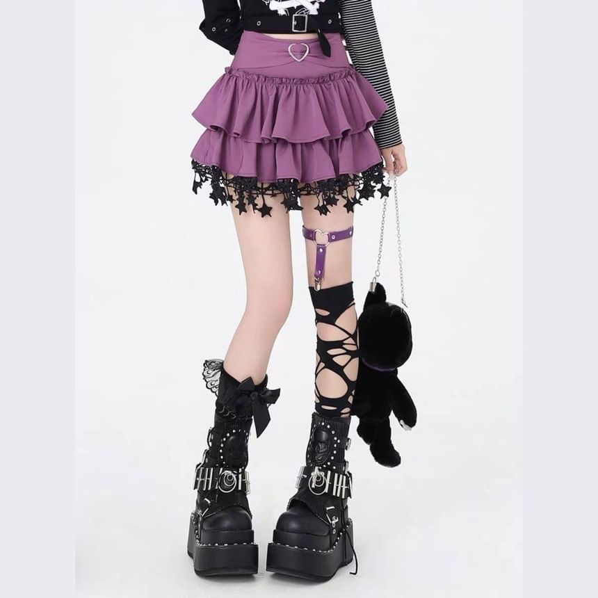 Lace Trim Mini Tiered Skirt