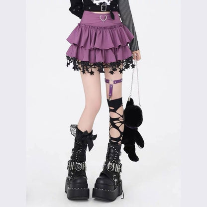 Lace Trim Mini Tiered Skirt