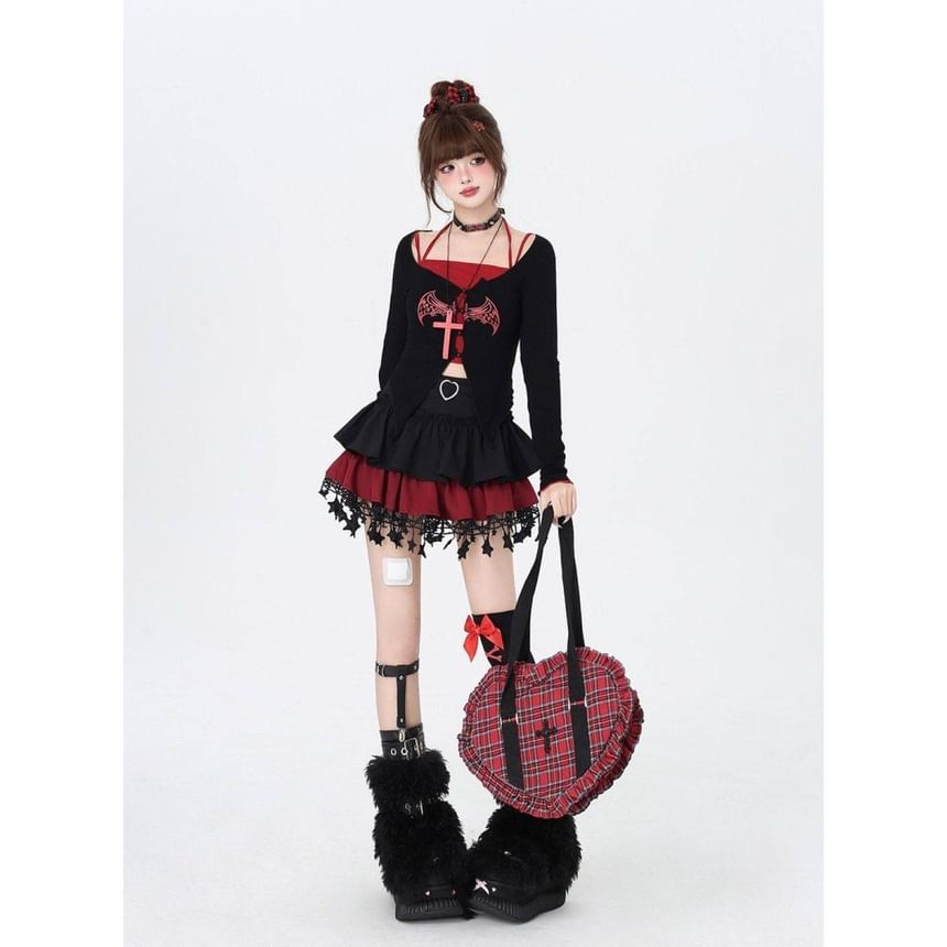 Lace Trim Mini Tiered Skirt