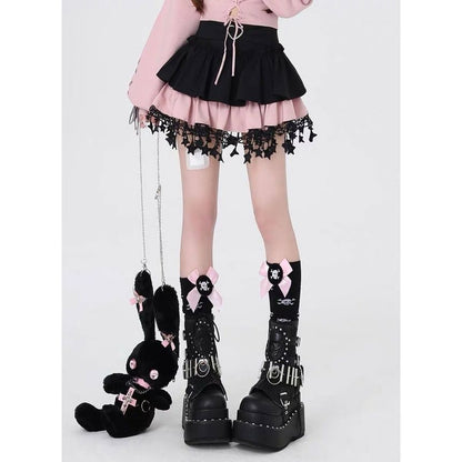 Lace Trim Mini Tiered Skirt