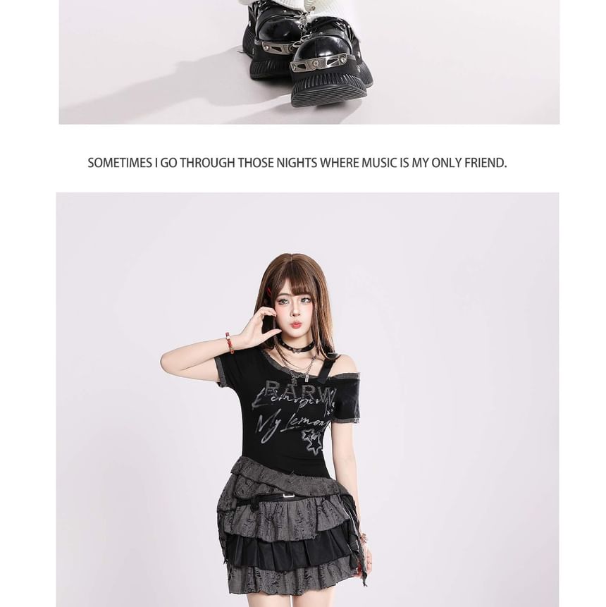 Distressed Mini Tiered Skirt