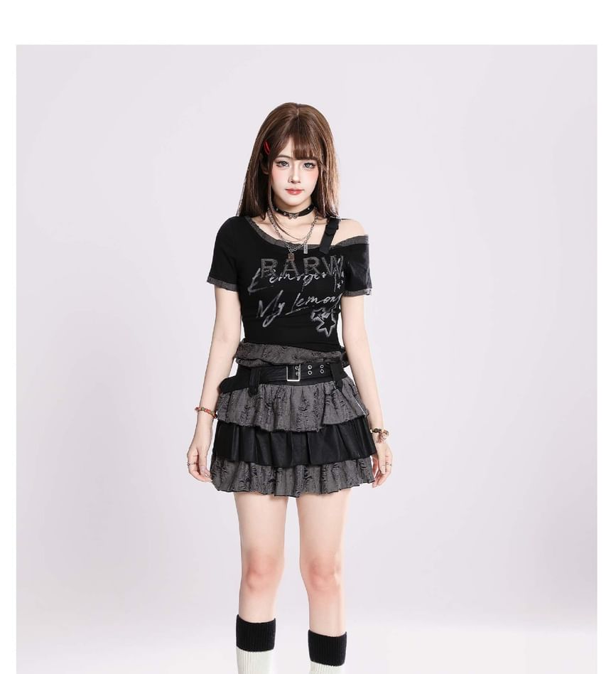 Distressed Mini Tiered Skirt