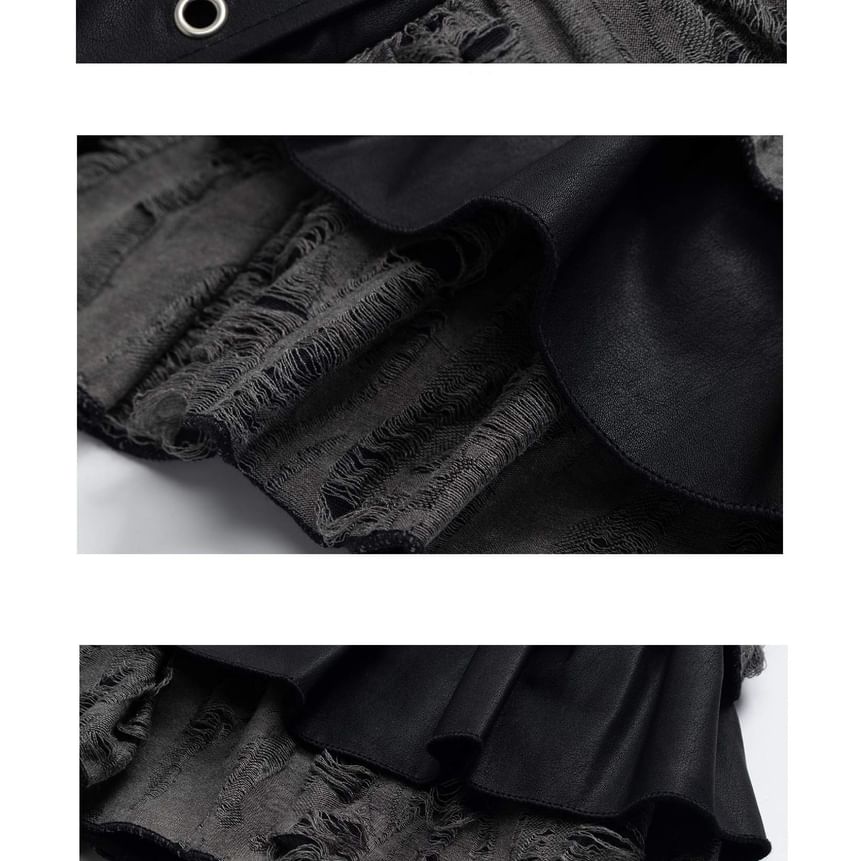 Distressed Mini Tiered Skirt